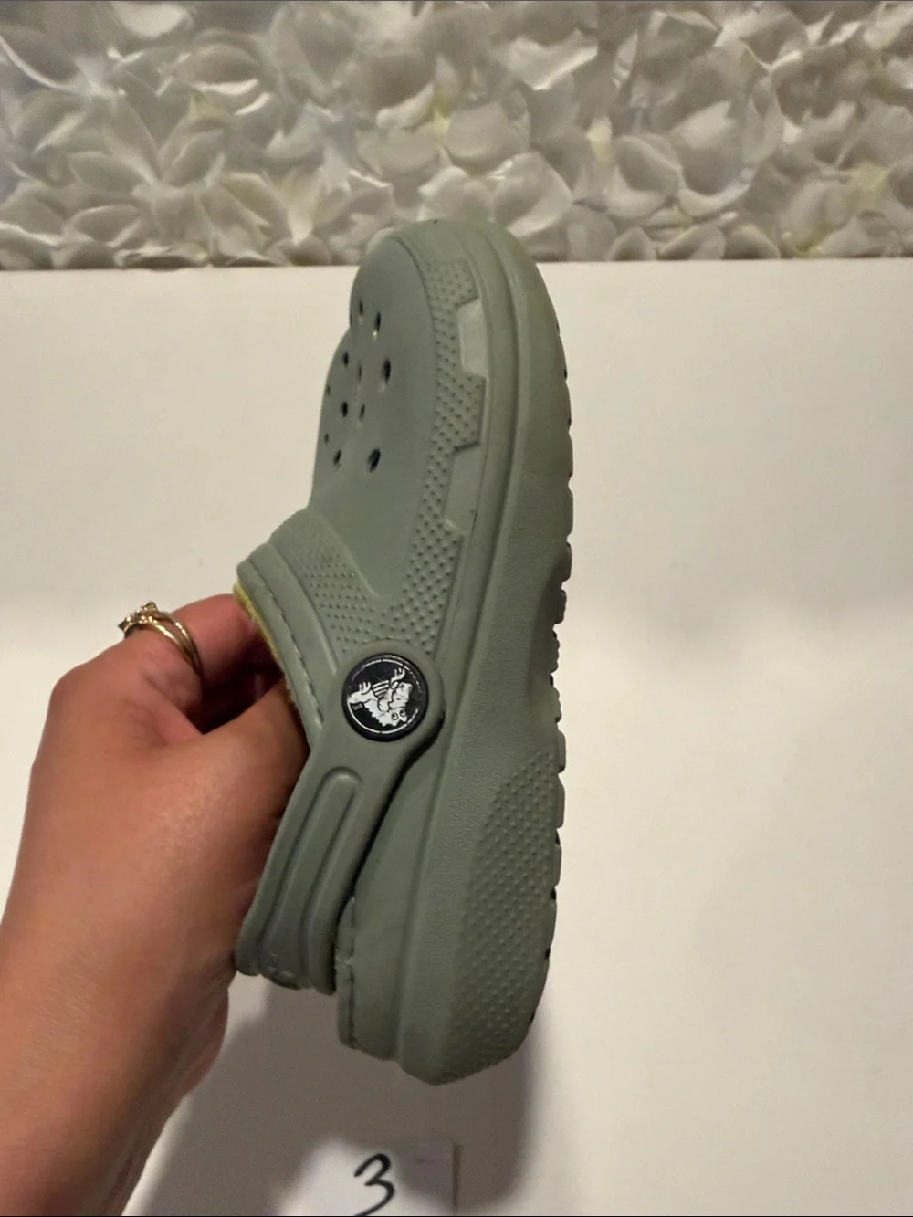 CROCS Kids Classic Lined Clog in Light Gray with Yellow Lining
